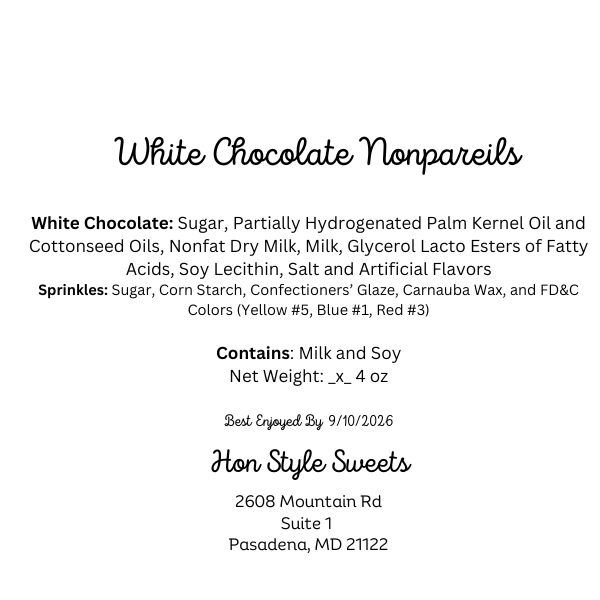 Seasonal White Chocolate Nonpareils