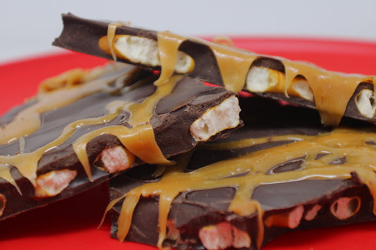 Dark Chocolate Caramel Pretzel Bark